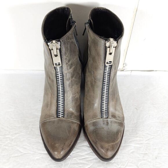 Freebird By Steven Women Claire US6 Gray Distressed Leather Zippers Heel Booties - Picture 3 of 12